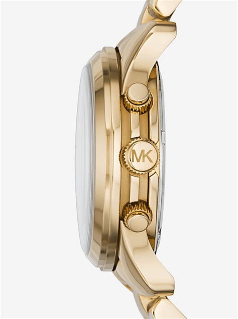 michael kors runway flash lens gold tone watch|Michael Kors black chronograph watch.